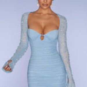 COPY - EMBELLISHED LONG SLEEVE MINI DRESS IN BLUE ohpolly